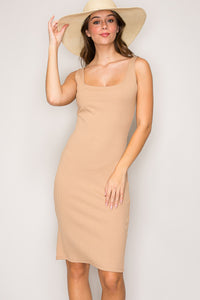 DX7486 | Square Neck Ribbed Sleeveless Bodycon Midi Dress