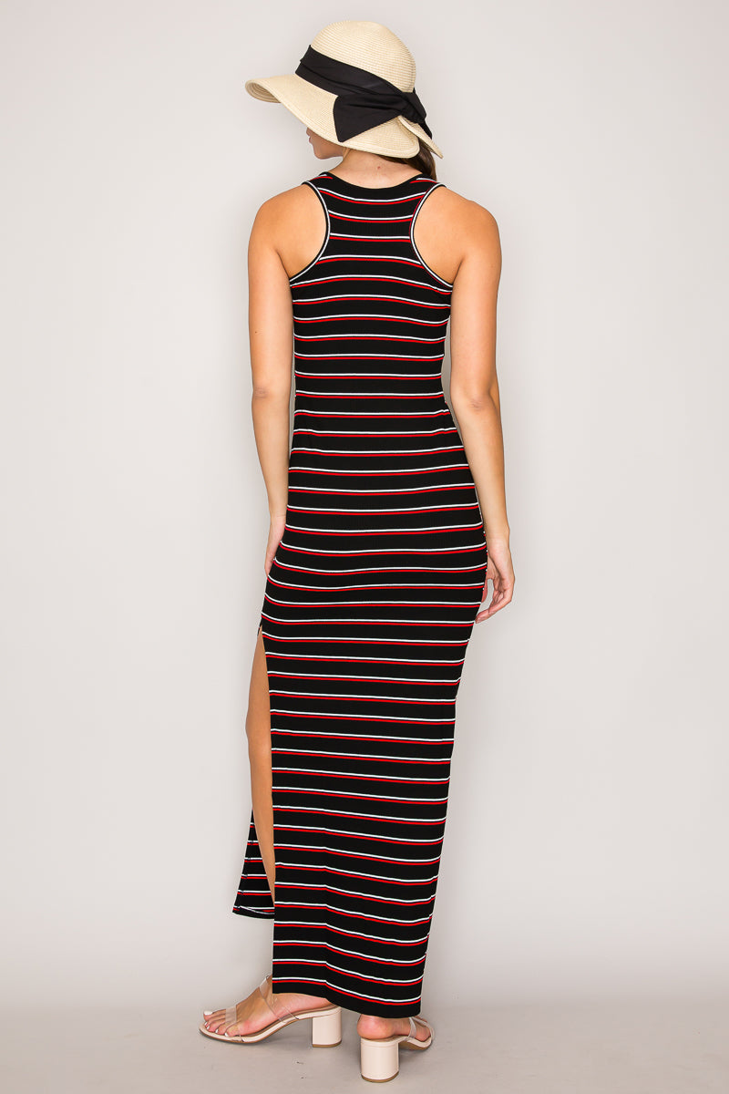 DX9866 | Striped Sleeveless Side Slit Maxi Dress – Popular 21