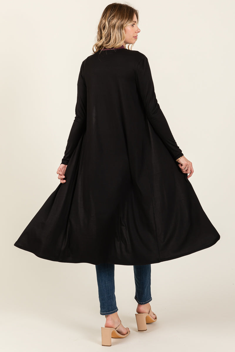 CZ8058 | Solid Knee-Length Open Front Long Sleeve Cardigan