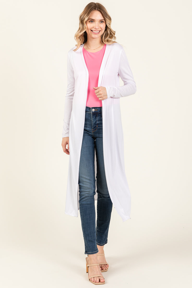 Open Front Calf Length Cardigan Sweaters Pumpkin Open Front