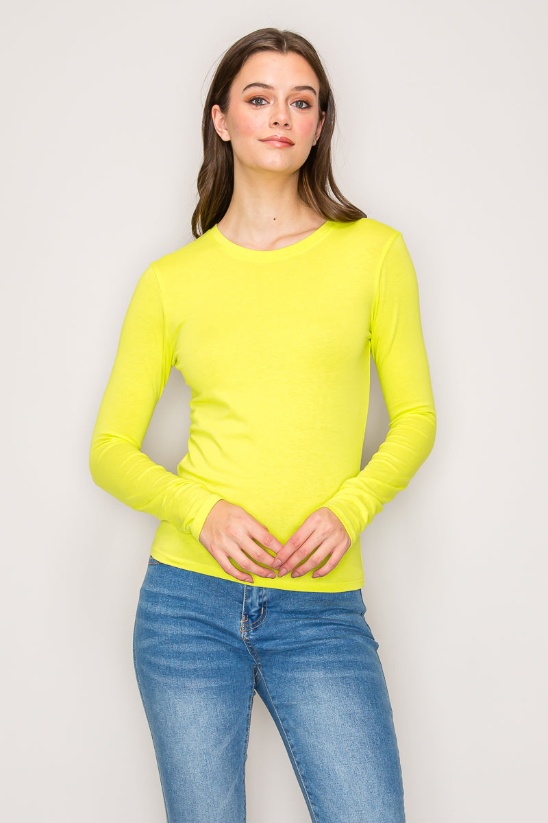 TZ7464 | Crew Neck Long Sleeve Cotton Span Knit Tee – Popular 21