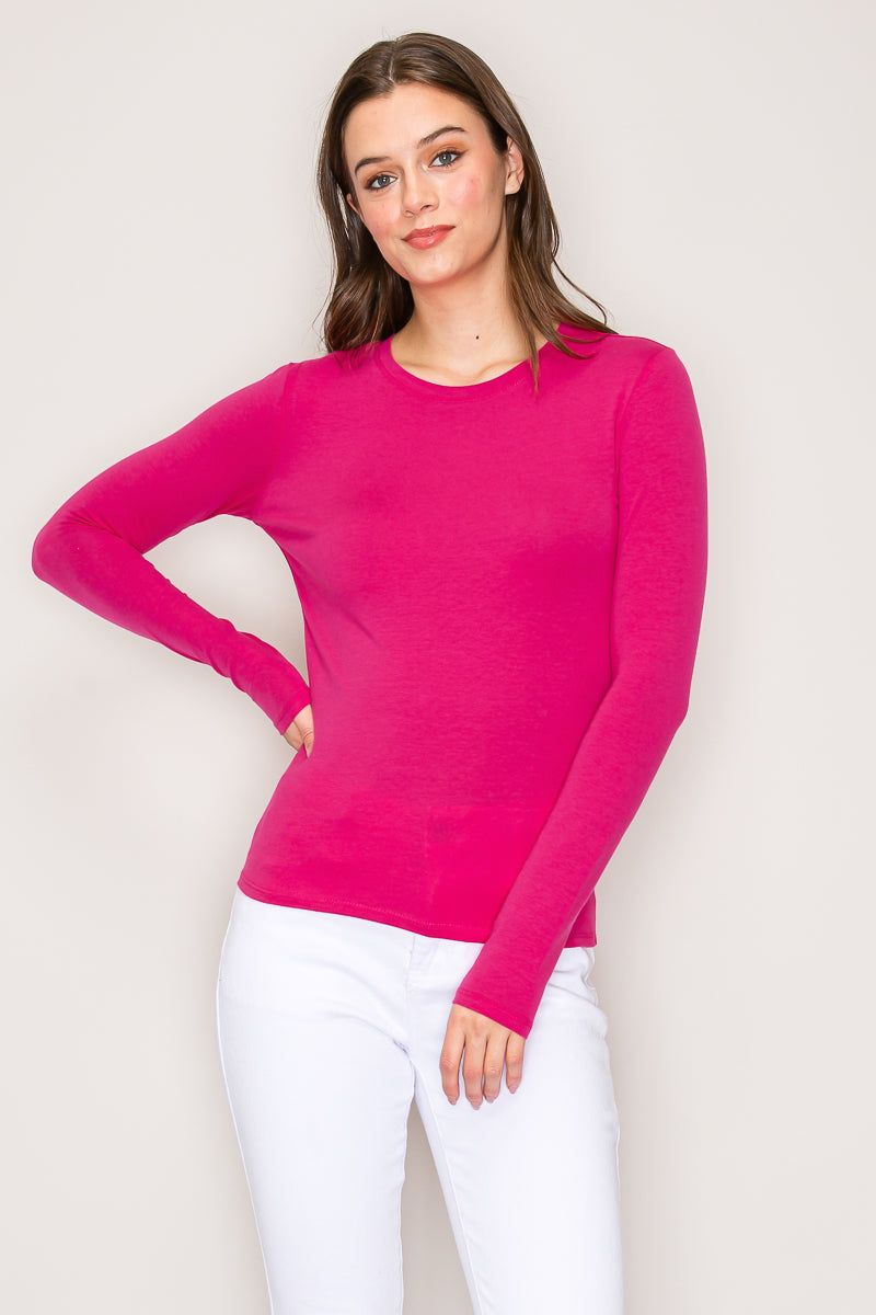 TZ7464 | Crew Neck Long Sleeve Cotton Span Knit Tee