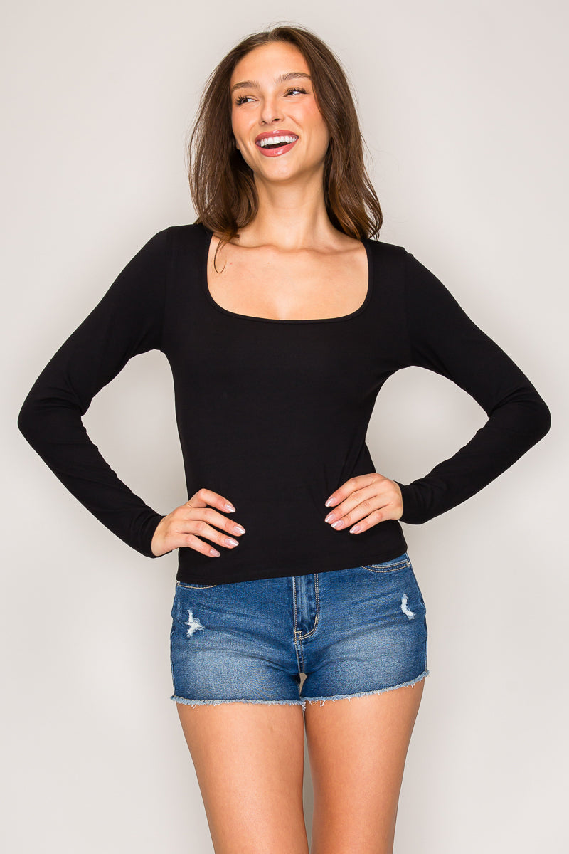TZ9708 | Square Neck Long Sleeve Top – Popular 21