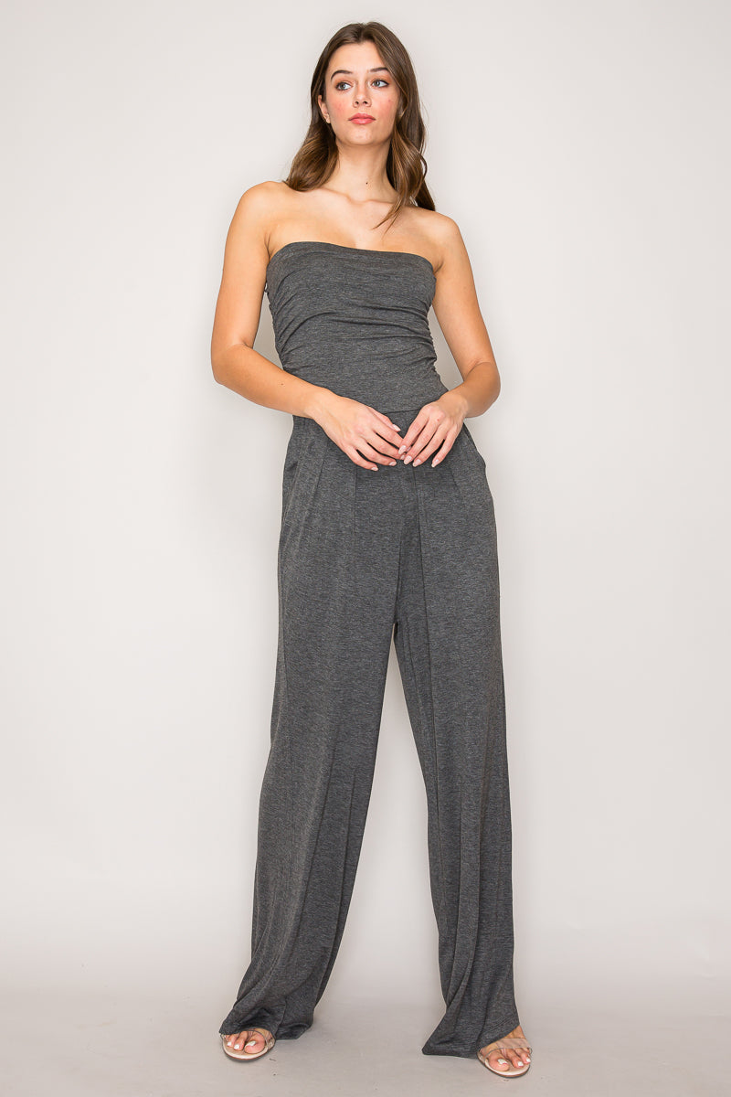 RX0008 | Tube Top Strapless Loose Leg Knit Jumpsuit – Popular 21