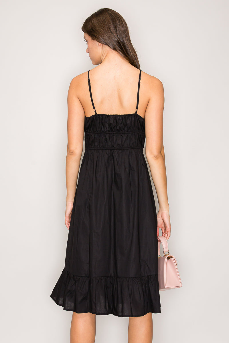 DX46120 | Spaghetti Strap Midi Dress with Shirring at Waist