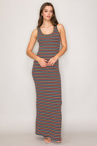 DX9866 | Striped Sleeveless Side Slit Maxi Dress Popular 21 DX9866 | Striped Sleeveless Side Slit Maxi Dress Popular 21