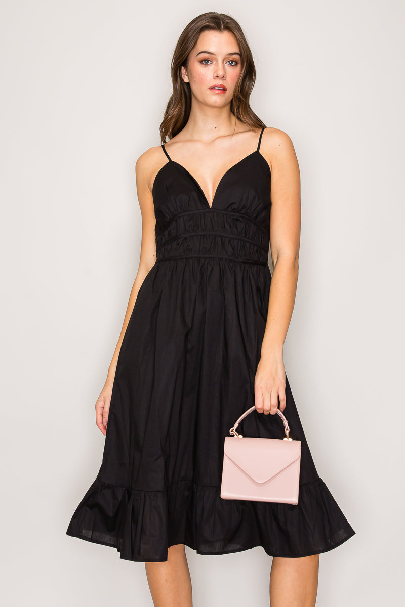 DX46120 | Spaghetti Strap Midi Dress with Shirring at Waist Popular 21 DX46120 | Spaghetti Strap Midi Dress with Shirring at Waist Popular 21